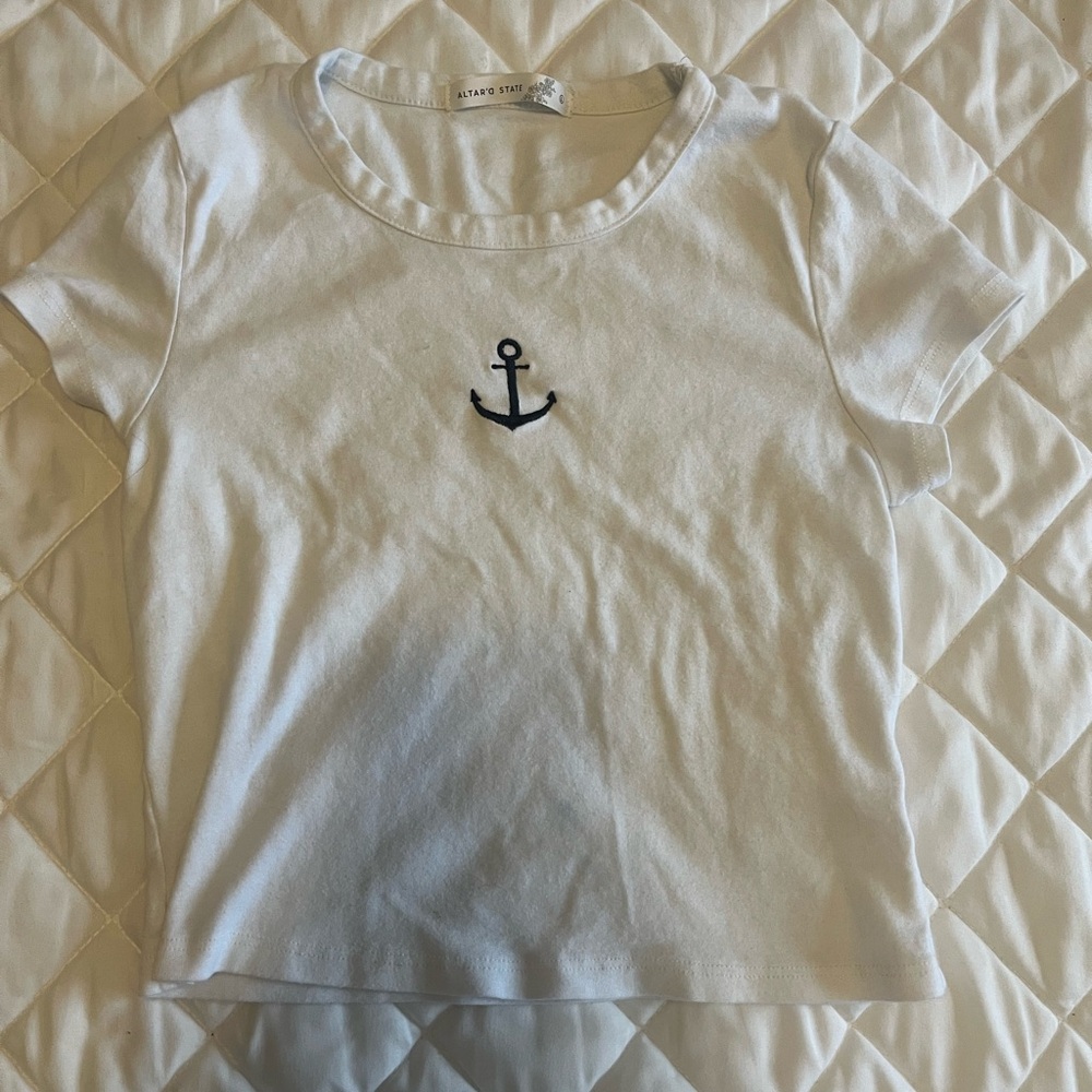 White Altar'd State baby tee